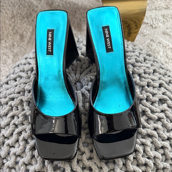 Nine West Black Patent Leather Mules. Used once indoors. Excellent condition. 10 - Picture 1 of 9